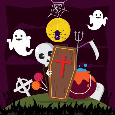 Cadılar Bayramı hayaleti ve ay resimlerindeki mezarlık.