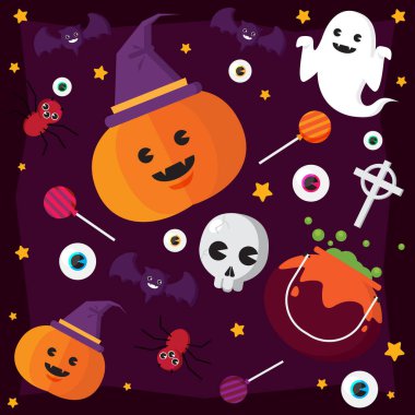 Mutlu Cadılar Bayramı Kavramı Balkabağı Cadı Şapkası ve Hayalet Kafatası