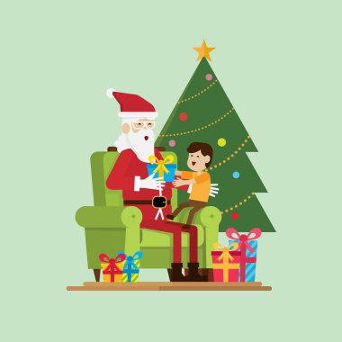 Noel Baba, Noel gününde bir çocukla oturuyor..