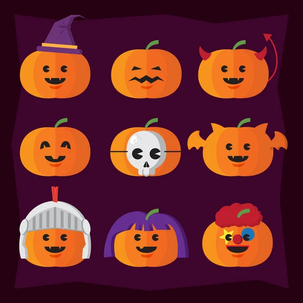 Halloween Icon Pumpkin Witch Hat Set Illustrations — Stock Vector