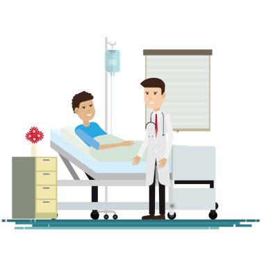 Hastalarla ilgilenen tıbbi personel. Vektör illüstrasyonu