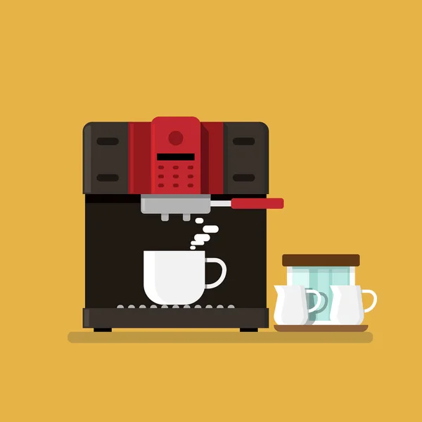 Kávéfőző Kávéscsésze Lapos Stílusban Háttérben Elszigetelve Vektor Illusztráció — Stock Vector