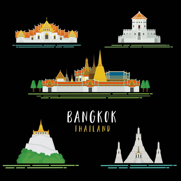 Ταξίδι Γύρω Στην Εικόνα Bangkok Landmarks Αρχιτεκτονική Σχεδιασμό Εικονογράφηση Διάνυσμα — Διανυσματικό Αρχείο