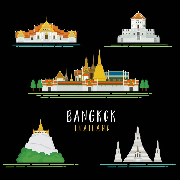 Utazás Körül Bangkok Ikon Látnivalók Építészet Tervezés Illusztráció Vektor — Stock Vector