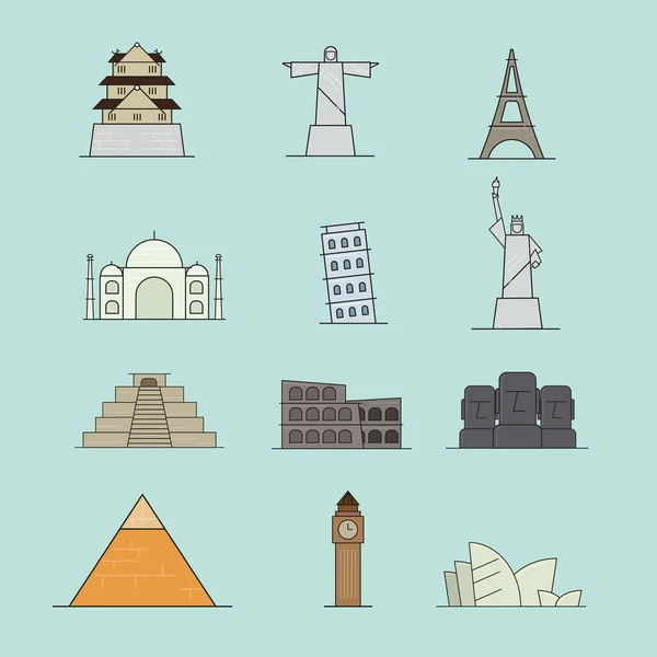 Travel Landmarks Icons Set Symbols Vector — Stock Vector