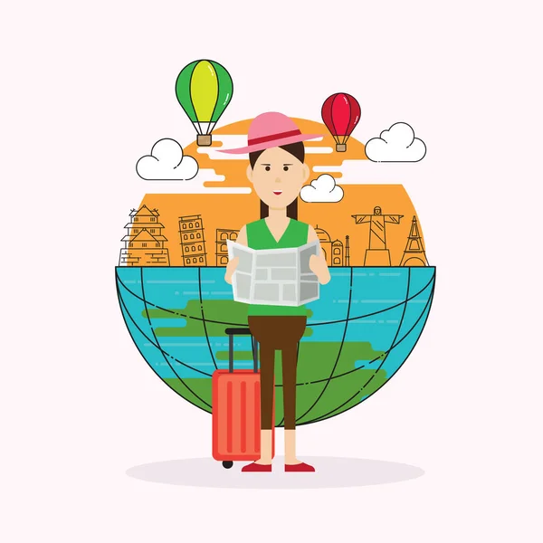 Travel Landmark Character Vector Illustration — Stock Vector