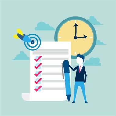 Anlaşma hedefleri ve zamanı olan iş adamları, konsept simgesi Vektör illüstrasyonu