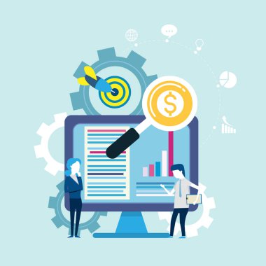 Hedefler ve ortaklarla finans arayışı İnternet 'teki iş adamları, simge vektörü illüstrasyonu