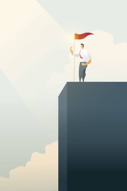 Baro listesinin en tepesinde bayrak taşıyan iş adamları, başarı. Resim Vektörü