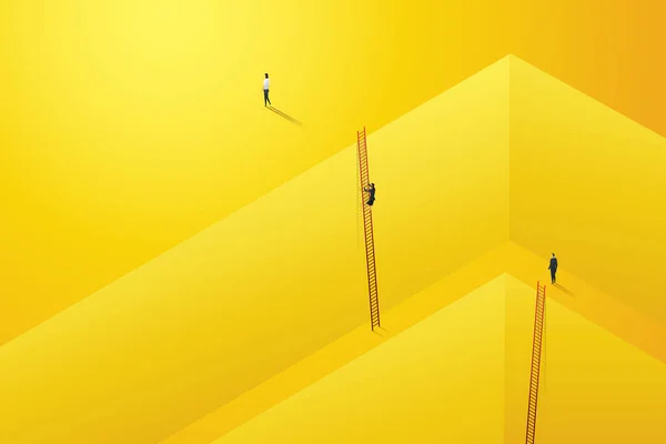 Empresario Empezar Subir Escalera Para Éxito Carrera Pared Color Amarillo — Archivo Imágenes Vectoriales