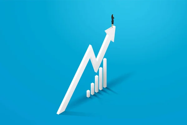 Empresária Ficar Seta Gráfico Crescimento Progresso Conceito Negócio Ilustração Vector — Vetor de Stock