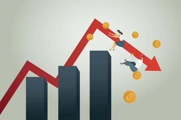 Bancarrota Administração Negócios Empresário Empresário Caindo Gráfico Seta Para Baixo — Vetor de Stock