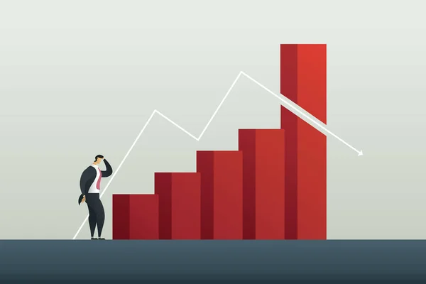 Vista Traseira, De, Um, Homem Negócios, Olhar, Vermelho, Quebrado, Seta, De,  Caindo, Gráfico, Isolado, Ligado, Fundo Branco., Mercado De Ações,  Selloff., Crise Econômica., Má Sorte, E, Problemas. Foto Royalty Free,  Gravuras, Imagens