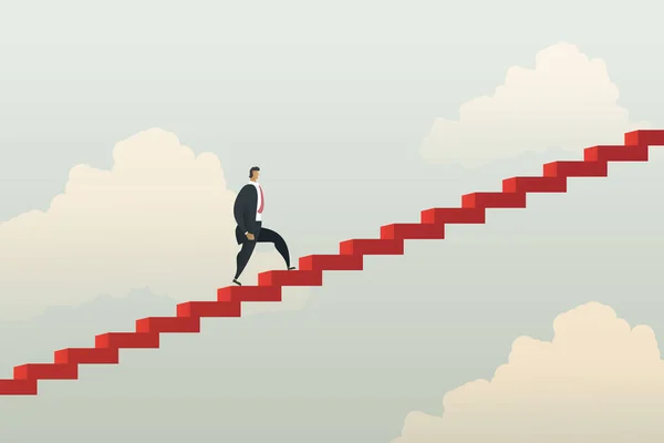 Üzletember Sétál Felfelé Lépcső Piros Fejlődés Promóció Vagy Karrier Növekedés — Stock Vector