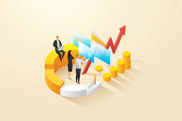 财务管理绩效分析资讯学概念增加了商务人士团队的成长利润 等距矢量图解 — 图库矢量图片