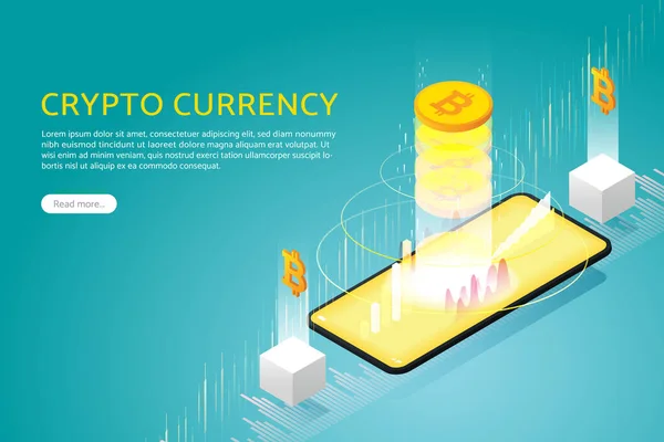 Handel Mit Bitcoin Smartphone Mit Der Online Kryptowährung Blockchain Financial — Stockvektor