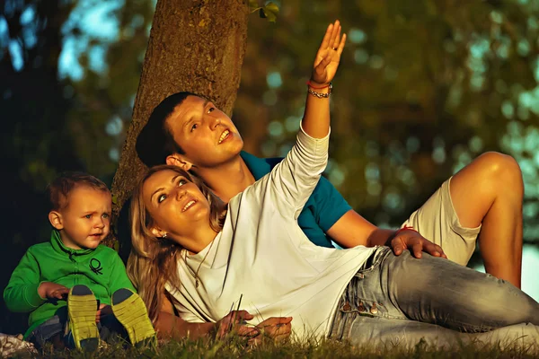 Familia joven relajándose juntos en el parque . —  Fotos de Stock