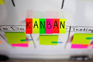 Image of inscription kanban system colored stickers on a white background. clipart