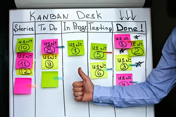 Progresso e sucesso no conselho de Kanban . — Fotografia de Stock