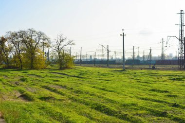 Dikkatsiz tepeleri ve yolları olan parlak, sulu, güzel otlar. Demiryolu kavşağının yanındaki sonbahar güneşinin aydınlattığı ağaçlarla dolu yeşil çayır..