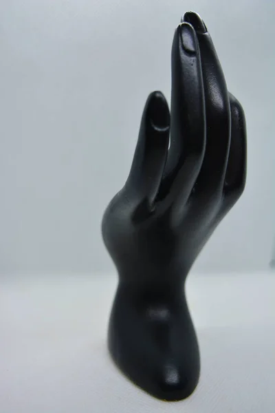 Black Elegant Stone Faience Woman Hand Brush Palm Slight Glow — Stock Photo, Image
