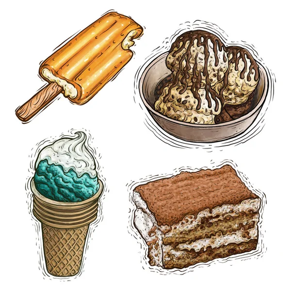 Десерт Мороженым Мороженое Акварель Тирамису Стоковая Иллюстрация