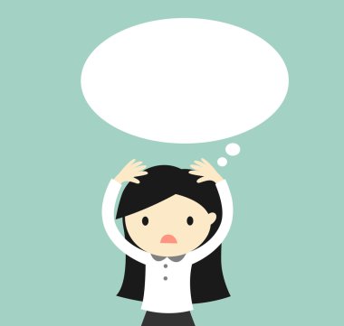 İş kavramı, iş kadını bir şey düşünüyor. Vektör çizim.