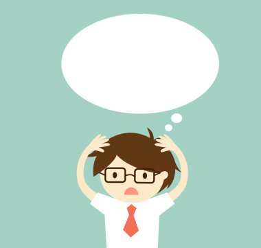 İş kavramı, işadamı bir şey düşünüyor. Vektör çizim.