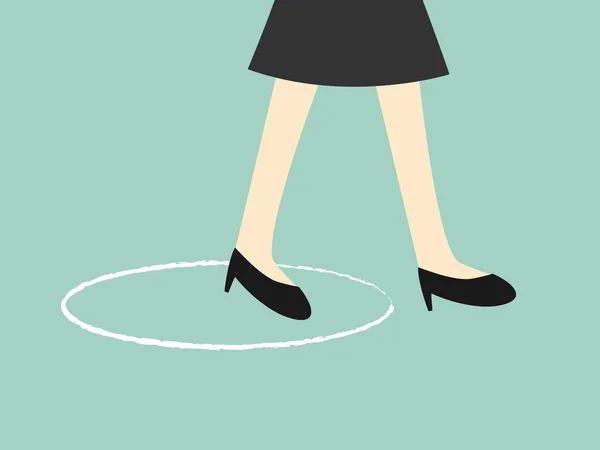 Concept d'entreprise, femme d'affaires marche à travers le cercle. Illustration vectorielle . — Image vectorielle