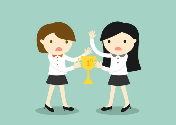 Concept d'entreprise, deux femmes d'affaires se battent pour un trophée. Illustration vectorielle . — Image vectorielle