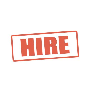 Beyaz arkaplanda kırmızı 'HIRE' damgası.