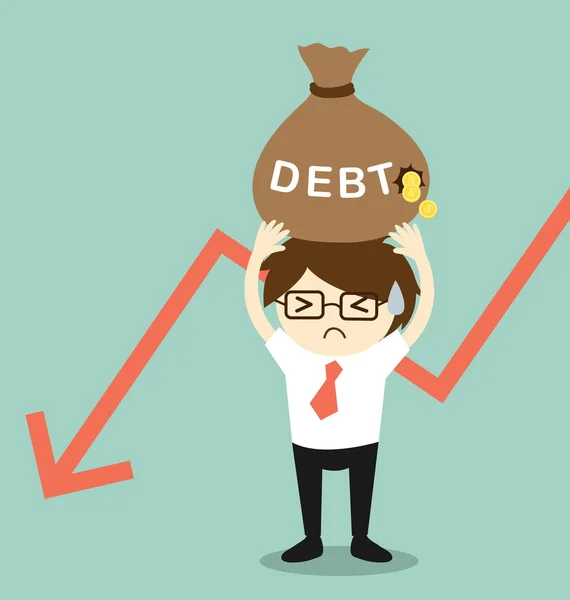 Business concept, Businessman holding debt. Vector illustration. — Stock Vector