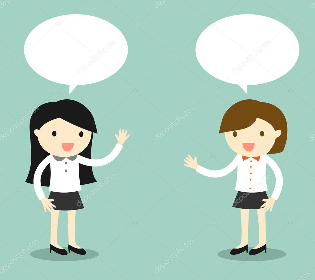 Business concept, two business women talking. Vector illustration.
