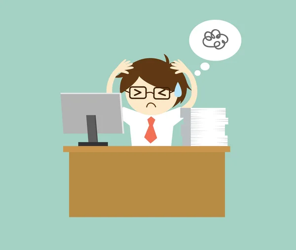 Business concept, imprenditore sensazione di stress e duro lavoro. Illustrazione vettoriale . — Vettoriale Stock