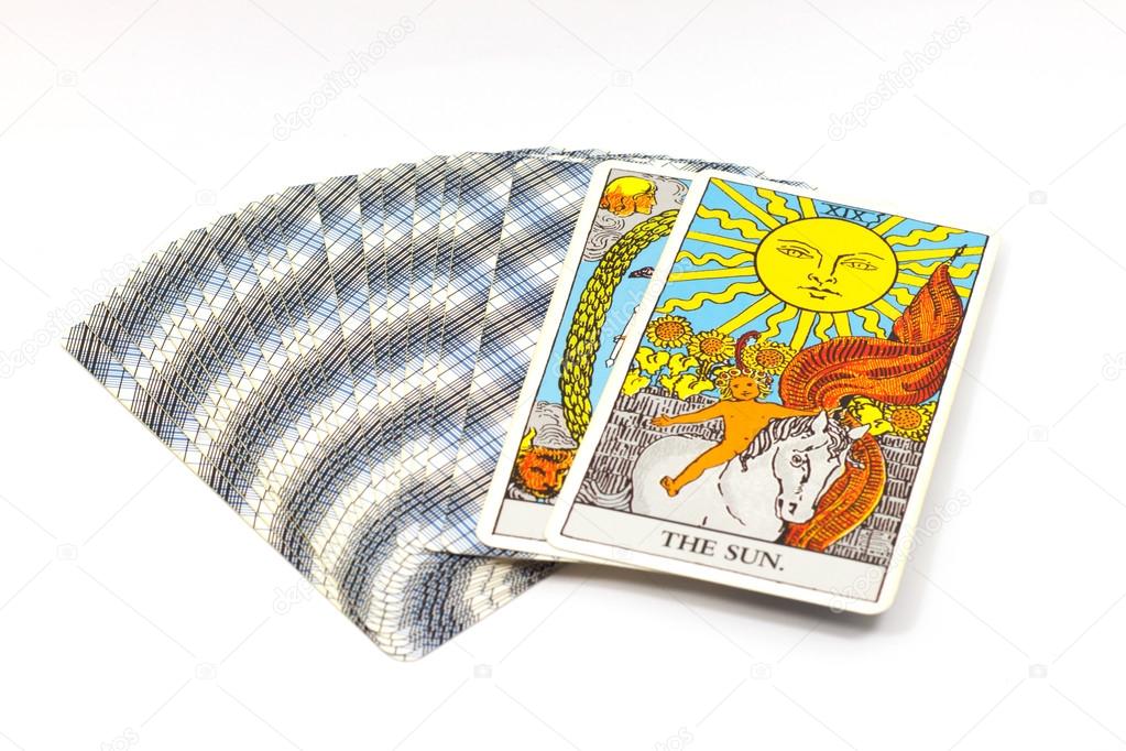 The Sun card, Tarot cards on white background. Rider waite tarot card