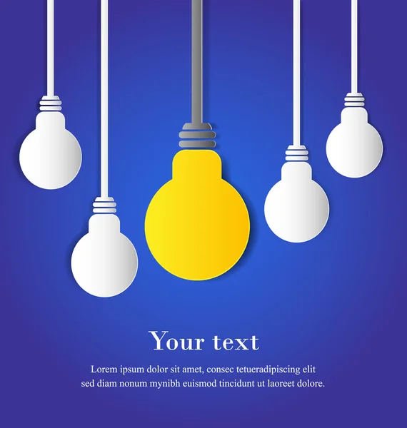 Hanging light bulb and white bulb with space on blue background, paper cut design. Vector illustration. — 图库矢量图片