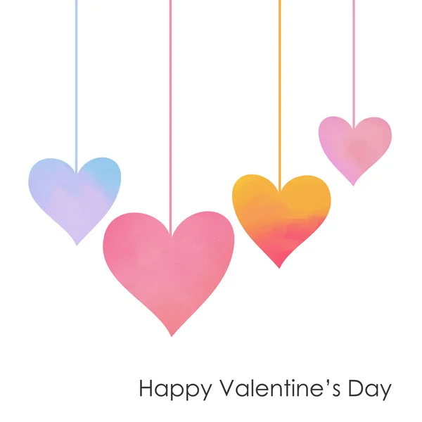 Aquarelle pastel colorée style de carte Valentines. Coeur suspendu pour Valentin . — Image vectorielle