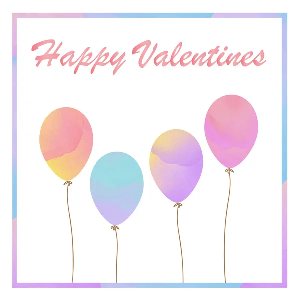 Colorful pastel watercolor style of Valentines card. Balloons card for Valentine. — Stock vektor