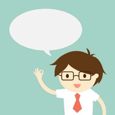 İş kavramı, kabarcık ile işadamı. Vektör çizim.