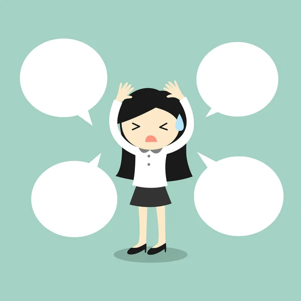 Concept d'entreprise, Femme d'affaires avec bulle vocale. Illustration vectorielle . — Image vectorielle