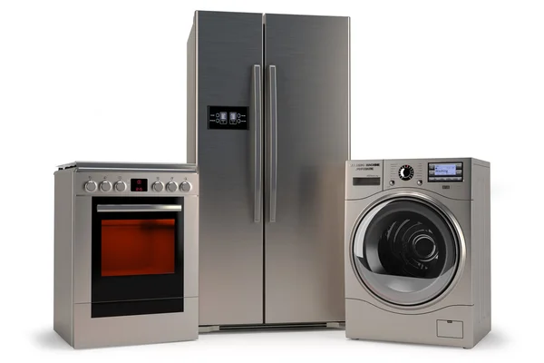 Électroménagers, lave-linge, réfrigérateur, cuisinière — Photo