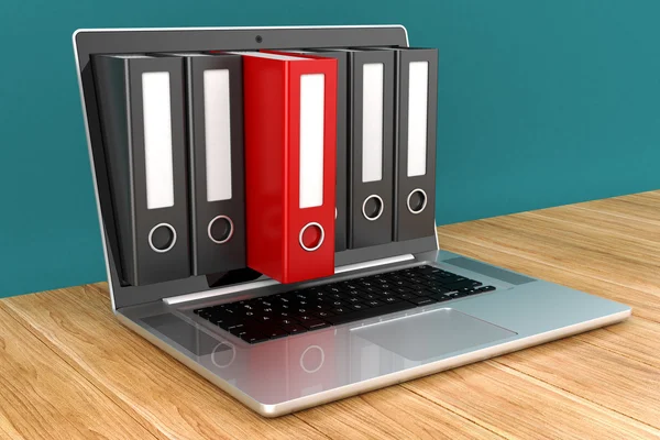 Notebook concettuale con cartelle "archiviazione file" 3d — Foto Stock