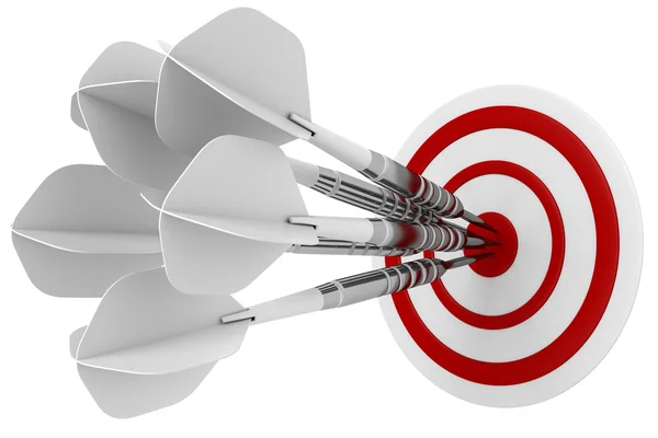 White darts at targets with a silver tip, isolated on a white ba — Stock Photo, Image