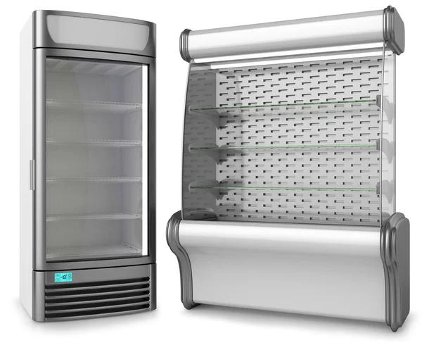 2 つの垂直冷凍庫冷凍ショーケース — ストック写真