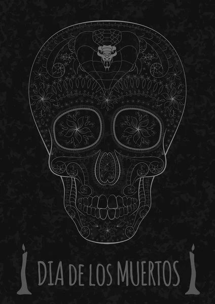 Dia de Muertos tatuaż czaszki Day of The Dead monochromatyczne. Ulotka szablon. tekstura kamień — Wektor stockowy