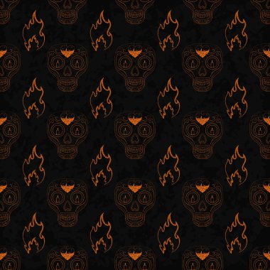 Dia de Muertos cartoon Skull Ornate Day of The Dead seamless pattern clipart