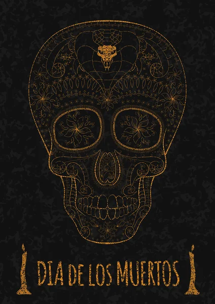 Dia de Muertos Tattoo Skull dag van The Dead monochroom. Sjabloon voor folder. stenen textuur — Stockvector
