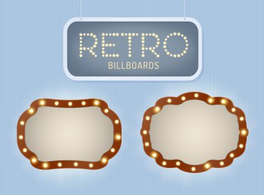 Retro ışık afiş kesimine ile parlayan vintage kümesi. Gerçekçi ışıkları ile şeffaf kızdırma. Vektör çizim.