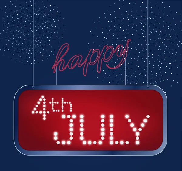 Ontwerpen voor de vierde van juli Onafhankelijkheidsdag Usa. Een neon Amerikaanse vlag binnenkant schijnt retro licht banner. Realistische — Stockvector