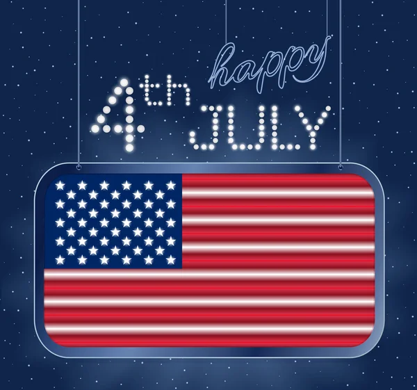 7 월 독립 기념일 미국에 대 한 디자인. 네온 복고풍 빛 배너 빛나는 내 미국 국기 현실적인 — 스톡 벡터